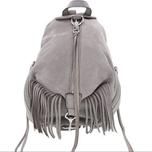 NWT Rebecca Minkoff Stevie Julian Medium Fringe Nubuck Leather Backpack Gray